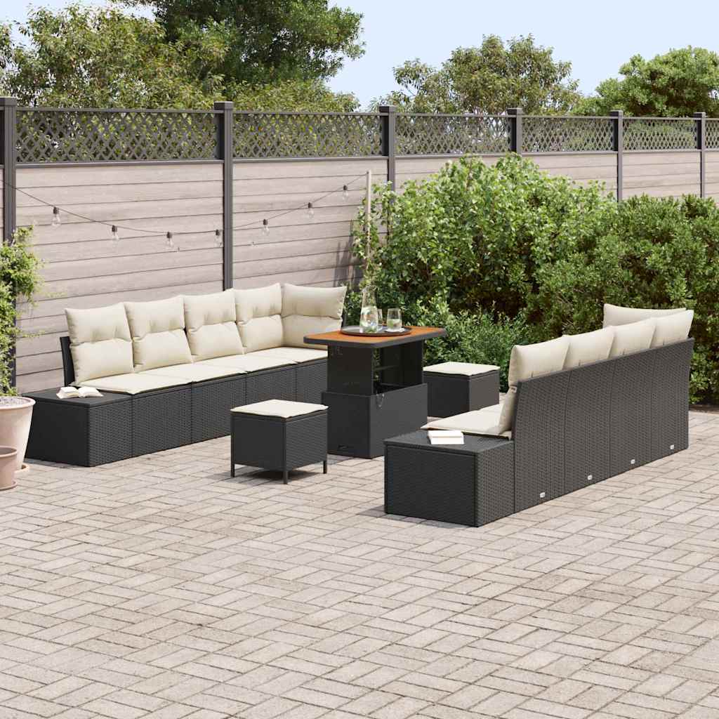 Havesofa Sæt med pude 11 pcs Sort polyrattan