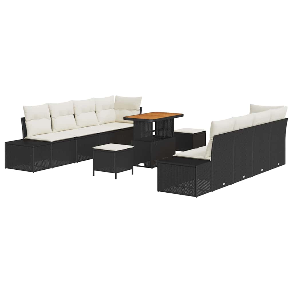 Havesofa Sæt med pude 11 pcs Sort polyrattan