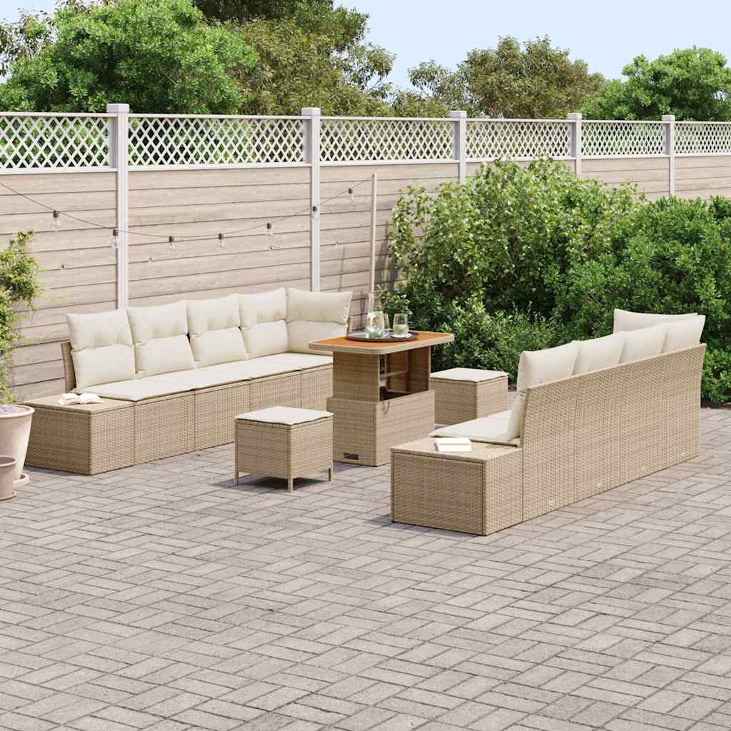 Havesofa Sæt med pude 11 pcs Beige polyrattan
