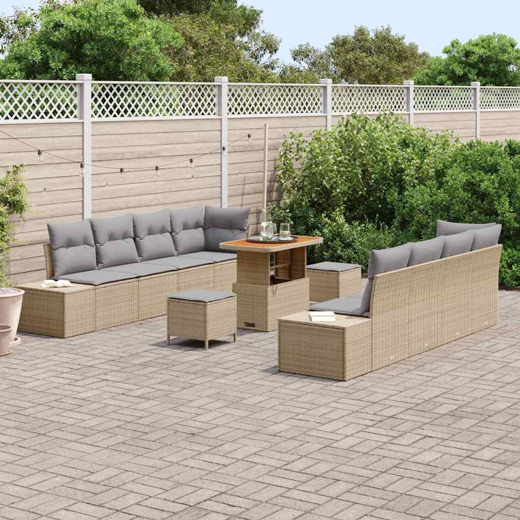 Havesofa Sæt med pude 11 pcs Beige polyrattan