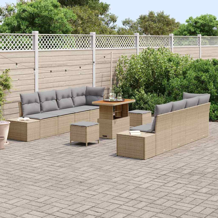 Havesofa Sæt med pude 11 pcs Beige polyrattan