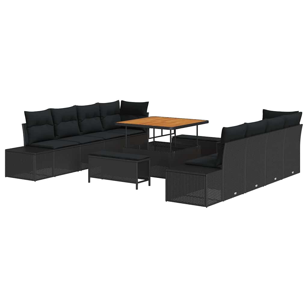Havesofa Sæt med pude 11 pcs Sort polyrattan