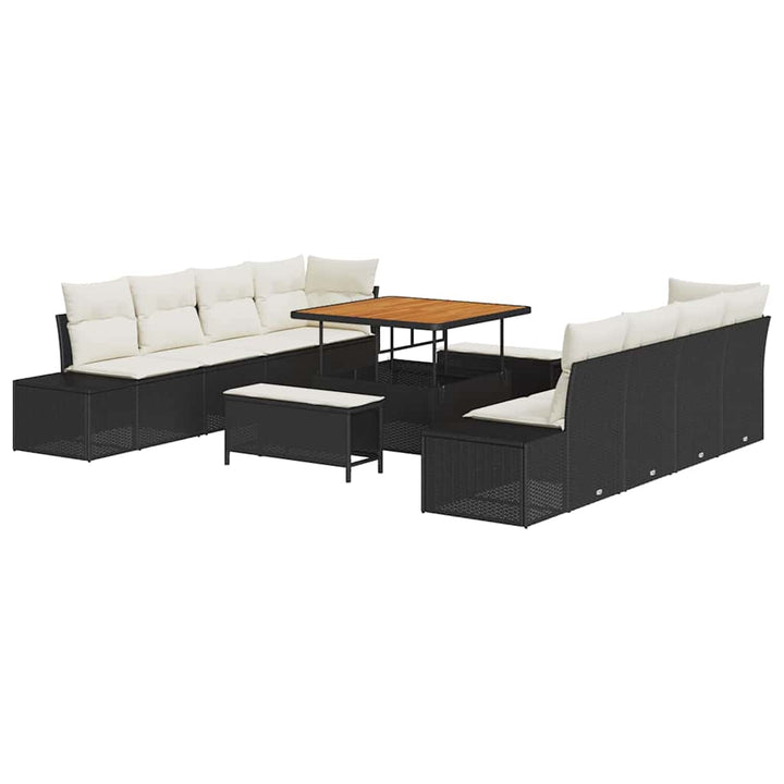Havesofa Sæt med pude 11 pcs Sort polyrattan