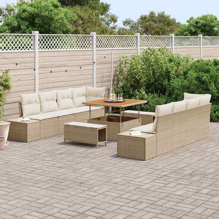 Havesofa Sæt med pude 11 pcs Beige polyrattan