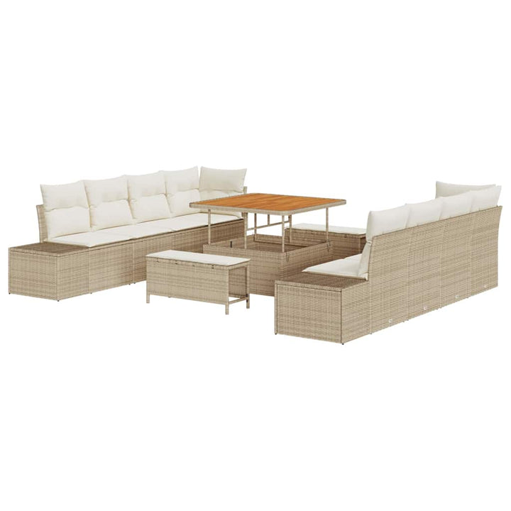 Havesofa Sæt med pude 11 pcs Beige polyrattan