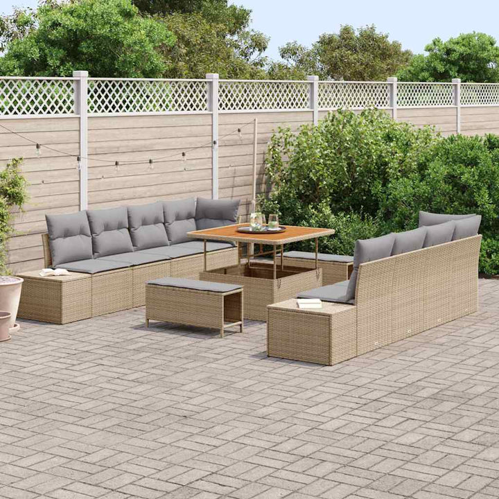 Havesofa Sæt med pude 11 pcs Beige polyrattan