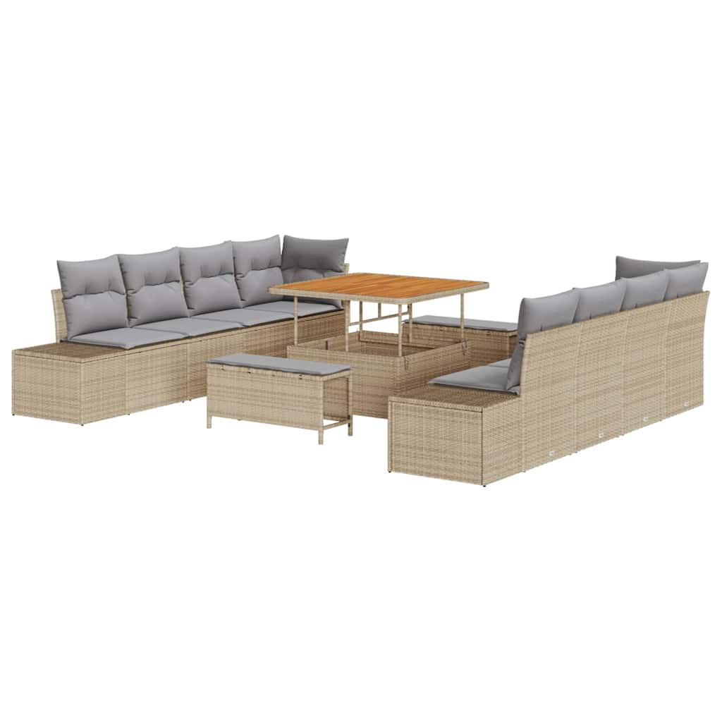 Havesofa Sæt med pude 11 pcs Beige polyrattan