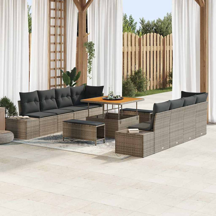 Havesofa Sæt med pude 11 pcs Grå polyrattan