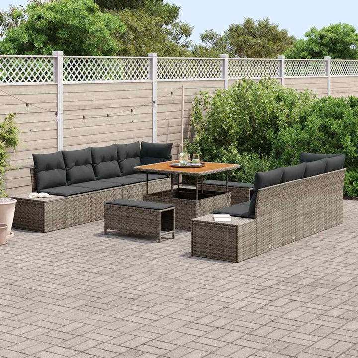 Havesofa Sæt med pude 11 pcs Grå polyrattan