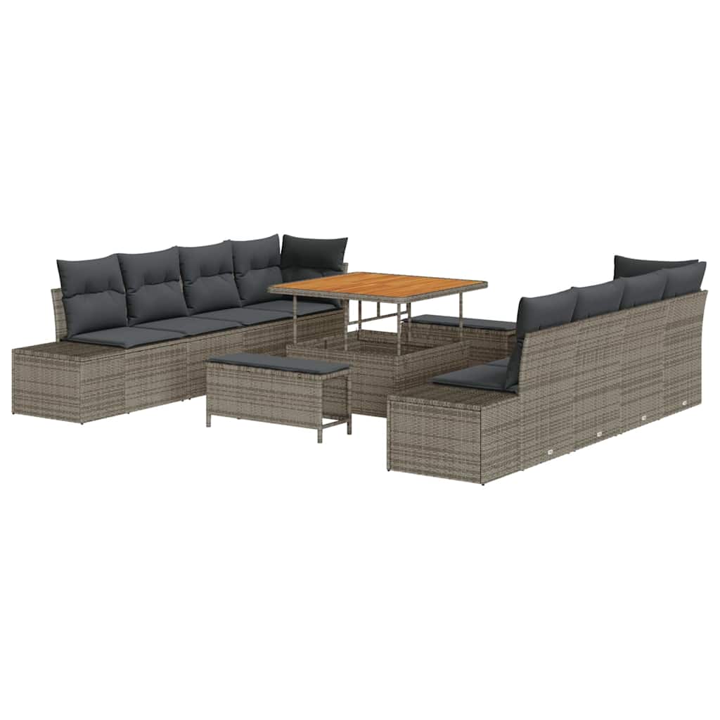 Havesofa Sæt med pude 11 pcs Grå polyrattan