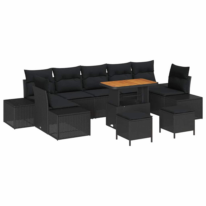 Havesofa Sæt med pude 10 pcs Sort polyrattan