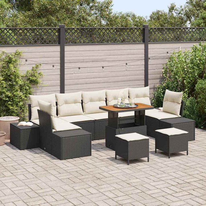 Havesofa Sæt 10 stk. Sort polyrattan