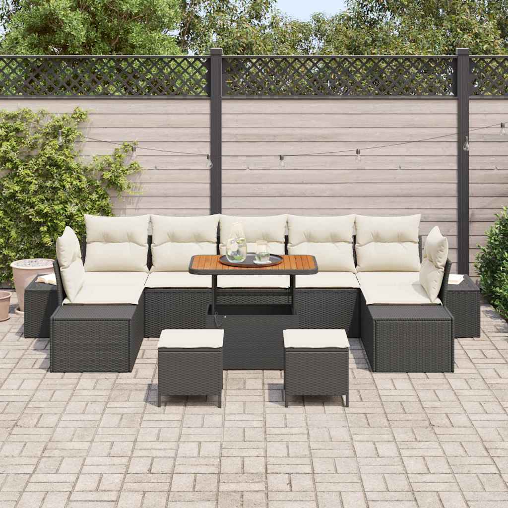 Havesofa Sæt 10 stk. Sort polyrattan