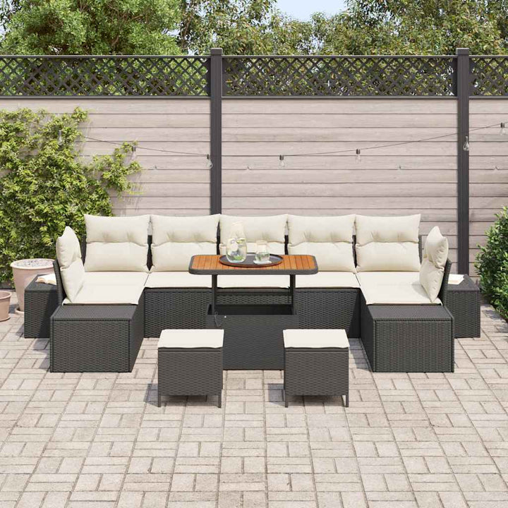 Havesofa Sæt 10 stk. Sort polyrattan