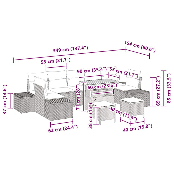 Havesofa Sæt 10 stk. Sort polyrattan