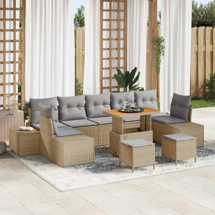 Havesofa Sæt med pude 10 pcs Beige polyrattan