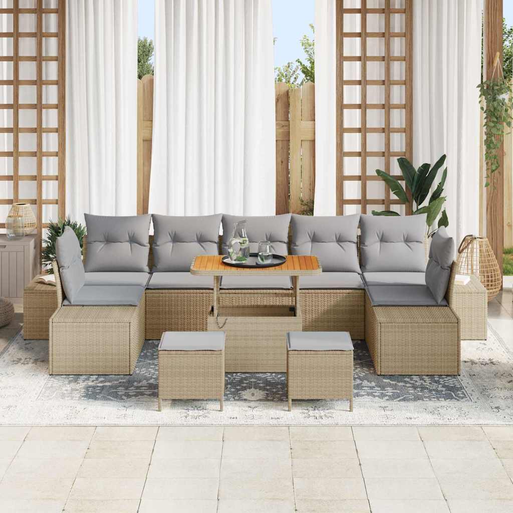 Havesofa Sæt med pude 10 pcs Beige polyrattan