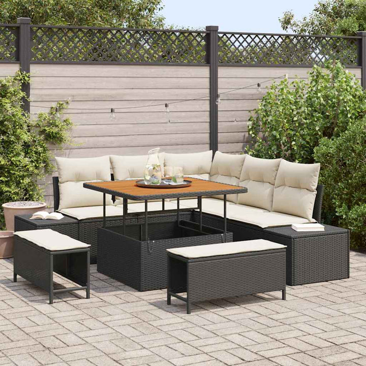 Havesofa Sæt 8 stk. Sort polyrattan