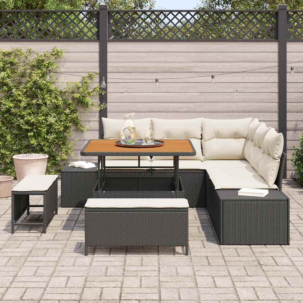 Havesofa Sæt 8 stk. Sort polyrattan