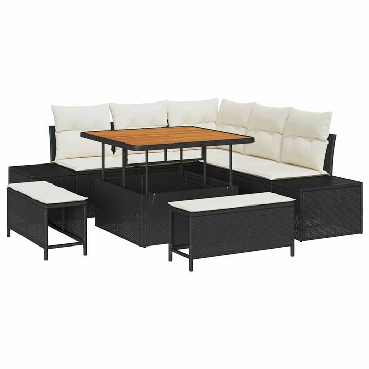 Havesofa Sæt 8 stk. Sort polyrattan