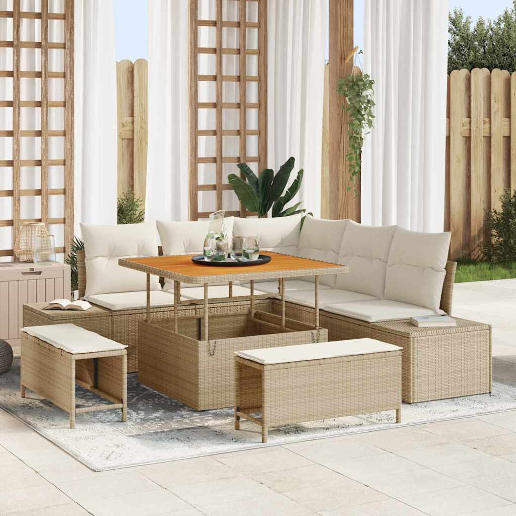 Havesofa Sæt med pude 8 pcs Beige polyrattan