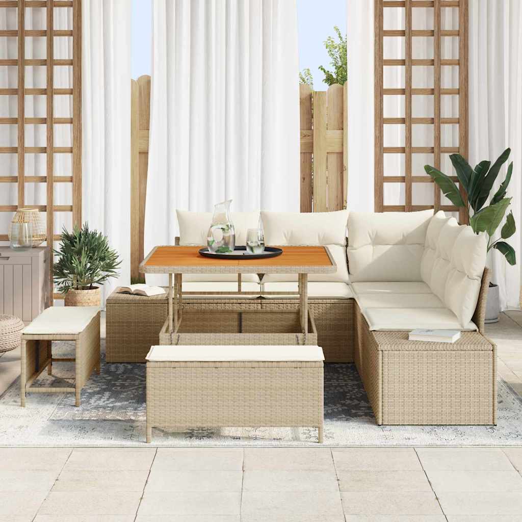 Havesofa Sæt med pude 8 pcs Beige polyrattan