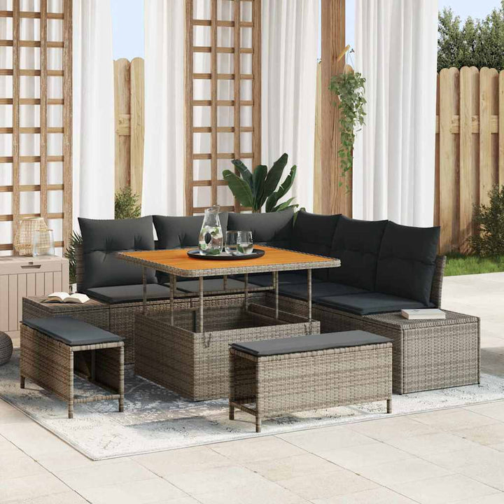 Havesofa Sæt med pude 8 pcs Grå polyrattan