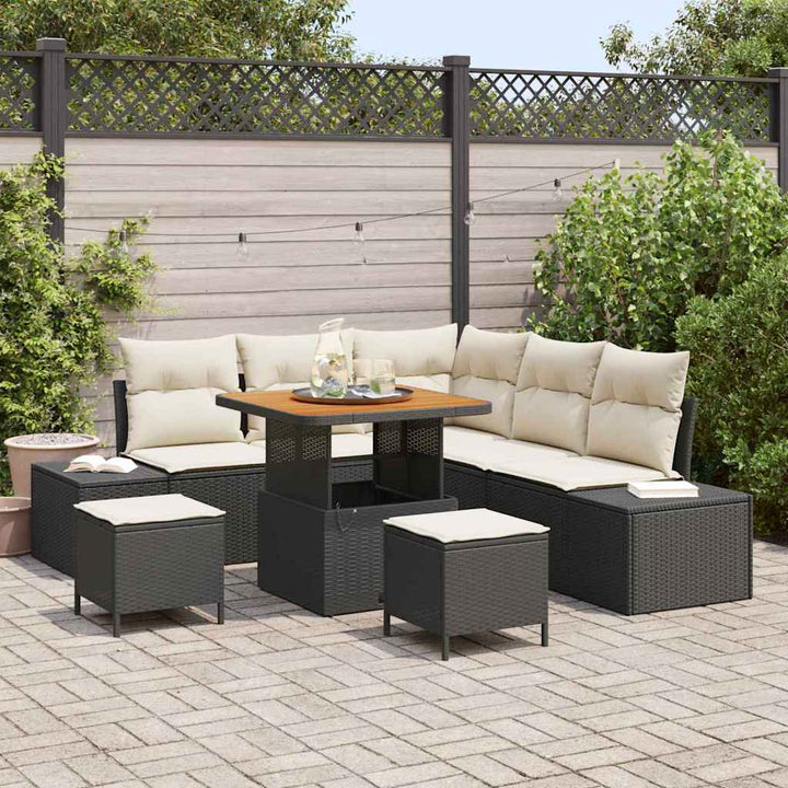 Havesofa Sæt 8 stk. Sort polyrattan
