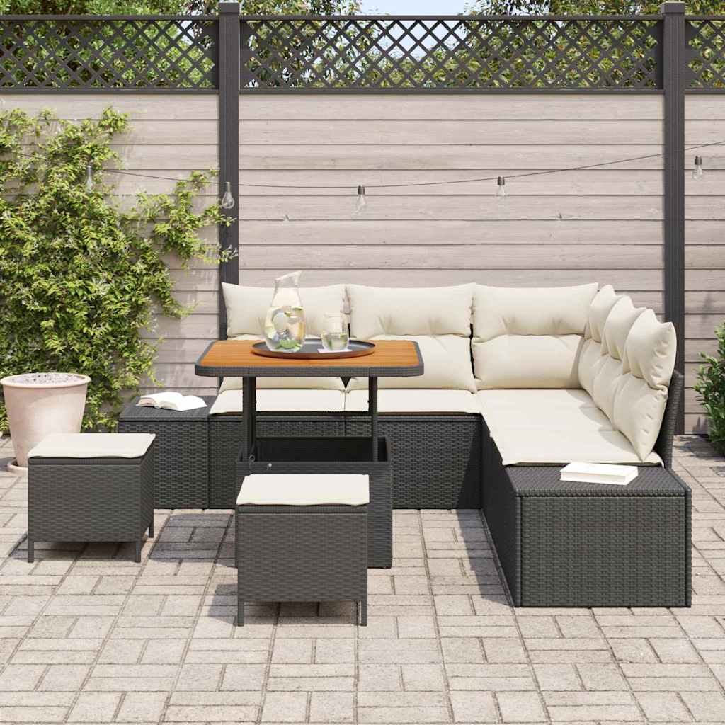 Havesofa Sæt 8 stk. Sort polyrattan