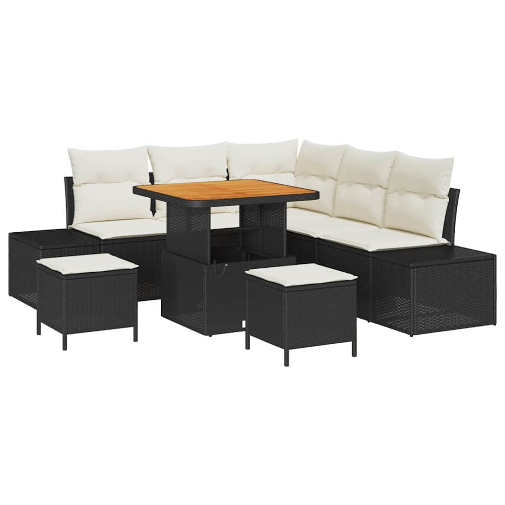 Havesofa Sæt 8 stk. Sort polyrattan
