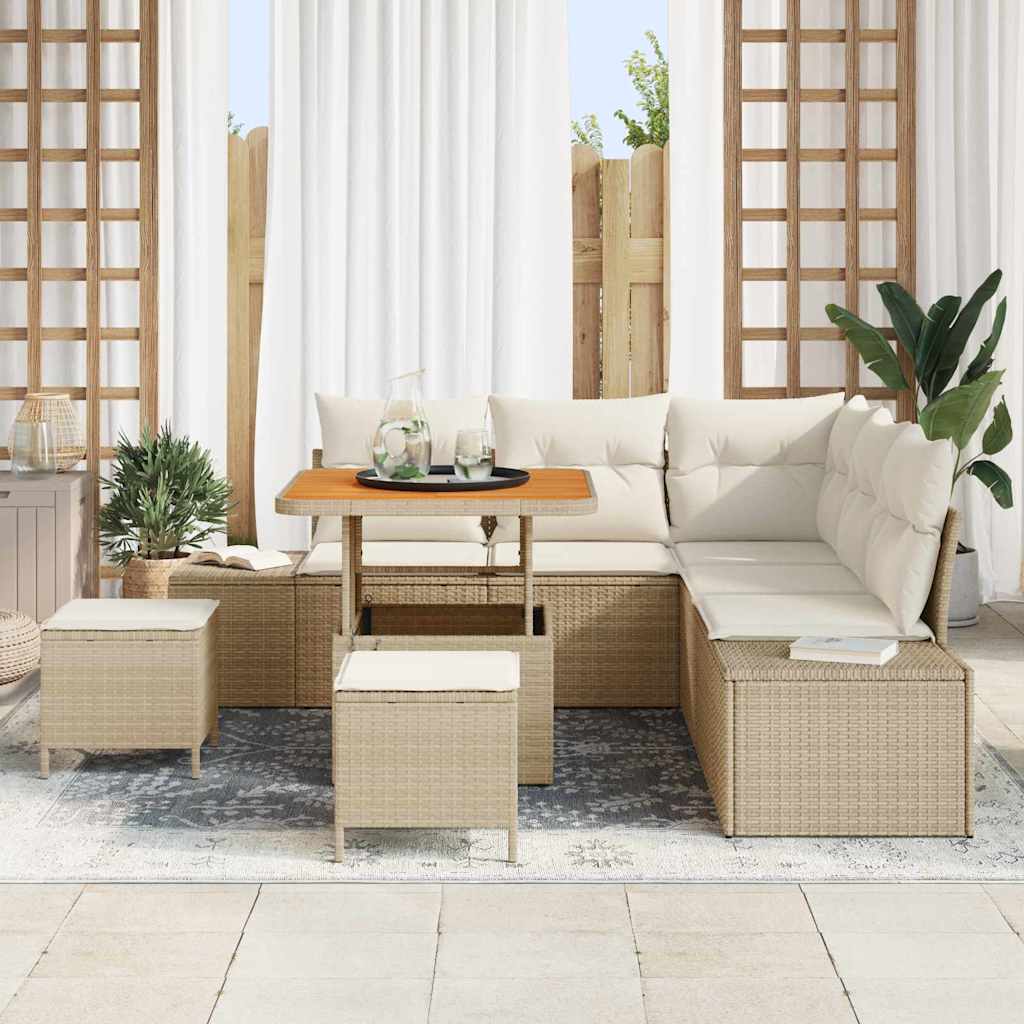 Havesofa Sæt med pude 8 pcs Beige polyrattan