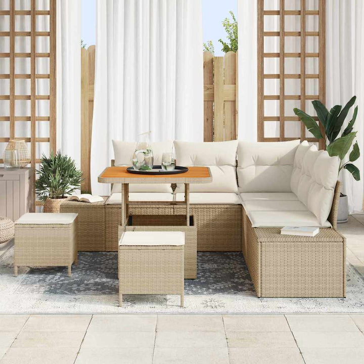 Havesofa Sæt med pude 8 pcs Beige polyrattan