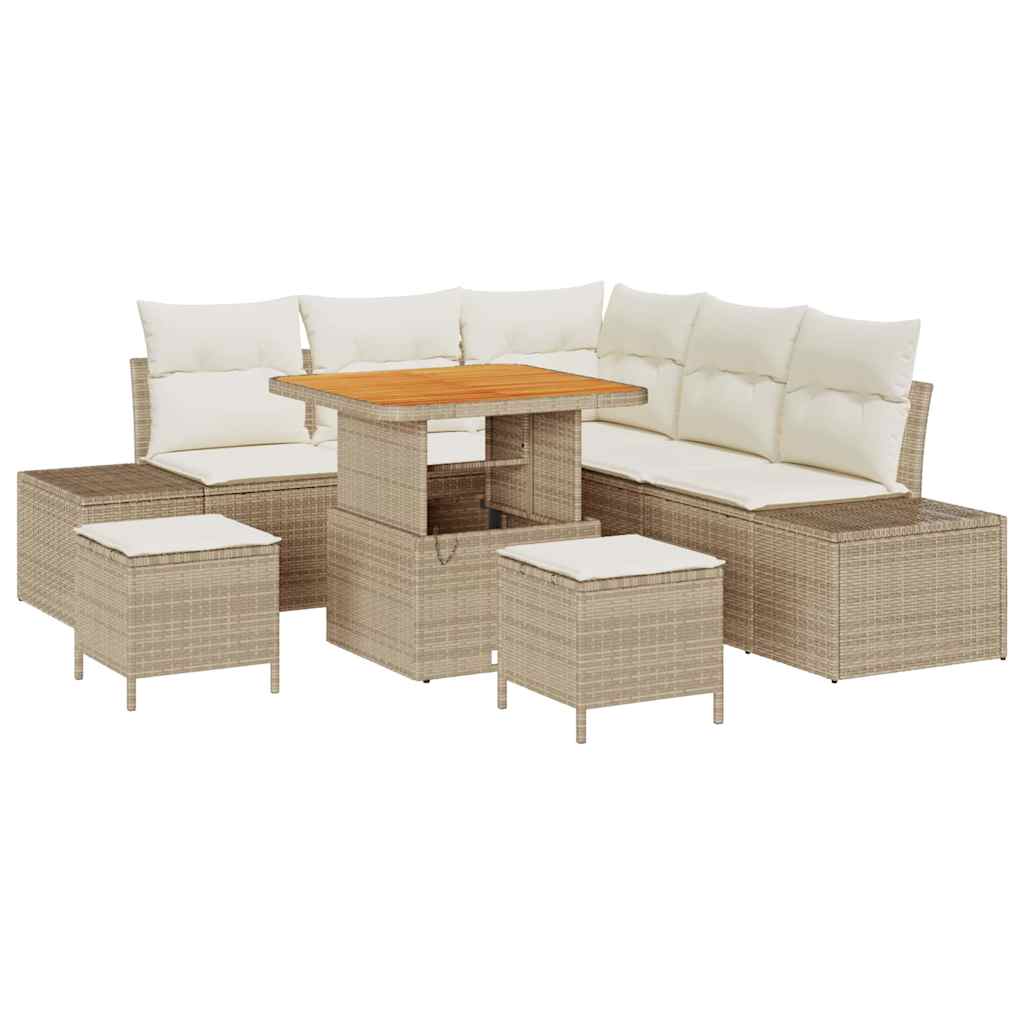 Havesofa Sæt med pude 8 pcs Beige polyrattan