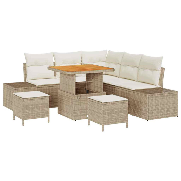 Havesofa Sæt med pude 8 pcs Beige polyrattan