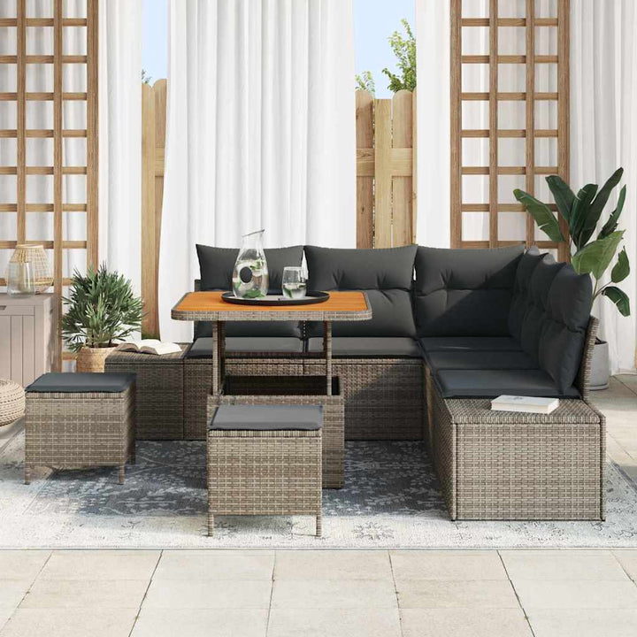 Havesofa Sæt med pude 8 pcs Grå polyrattan
