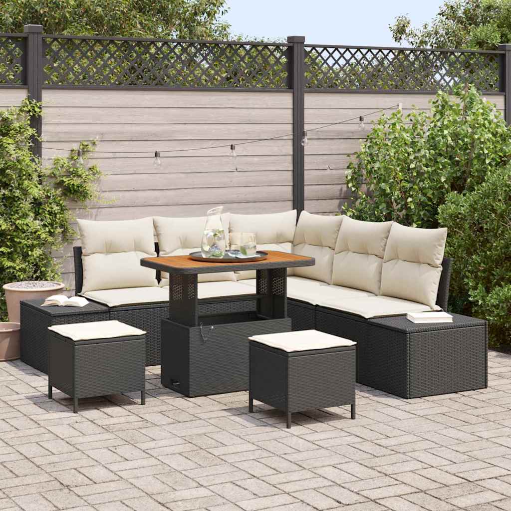 Havesofa Sæt 8 stk. Sort polyrattan