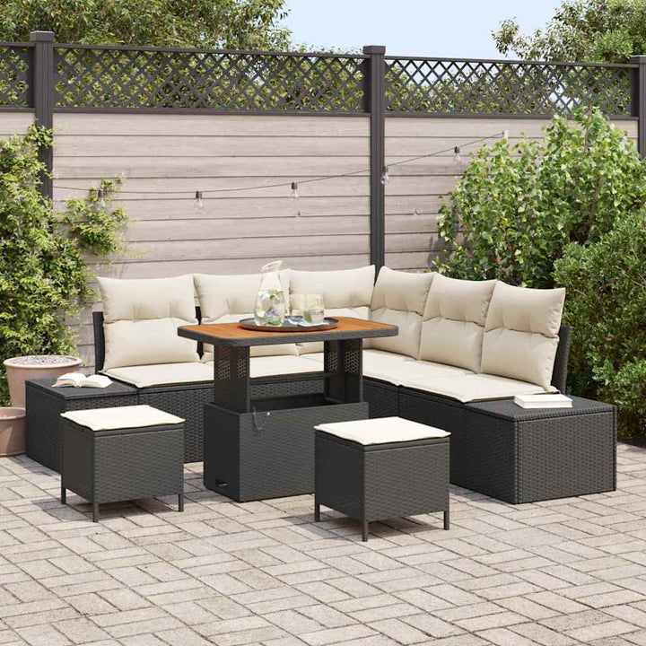 Havesofa Sæt 8 stk. Sort polyrattan