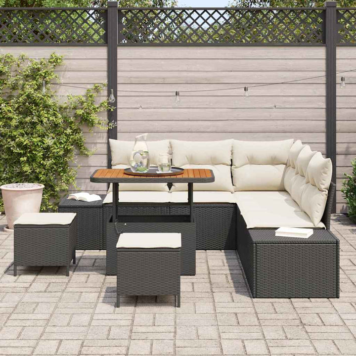Havesofa Sæt 8 stk. Sort polyrattan
