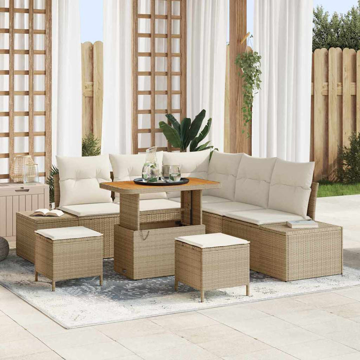 Havesofa Sæt med pude 8 pcs Beige polyrattan