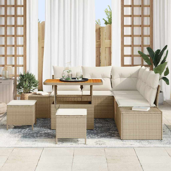 Havesofa Sæt med pude 8 pcs Beige polyrattan