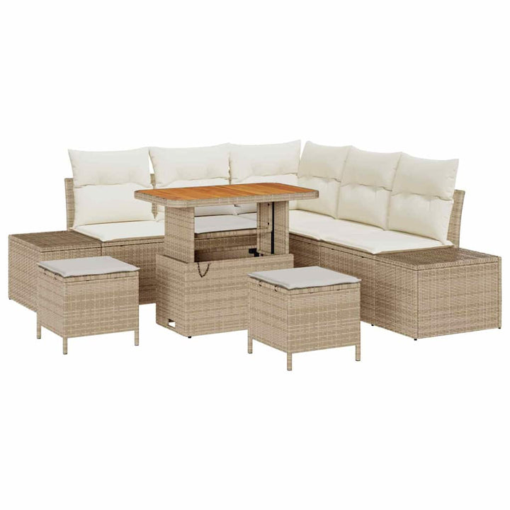 Havesofa Sæt med pude 8 pcs Beige polyrattan