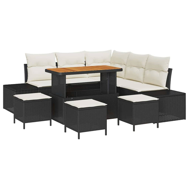 Havesofa Sæt 9 stk. Sort polyrattan