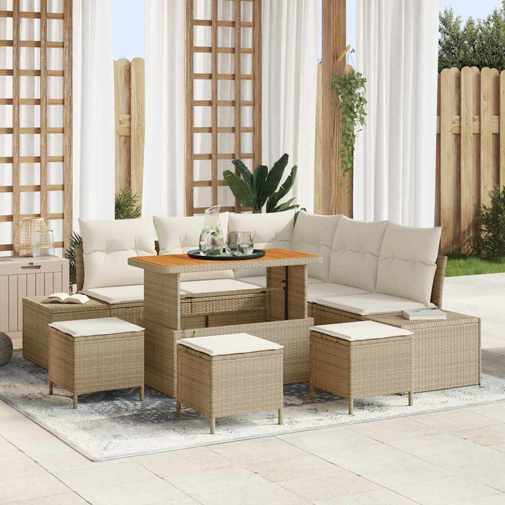 Havesofa Sæt med pude 9 pcs Beige polyrattan