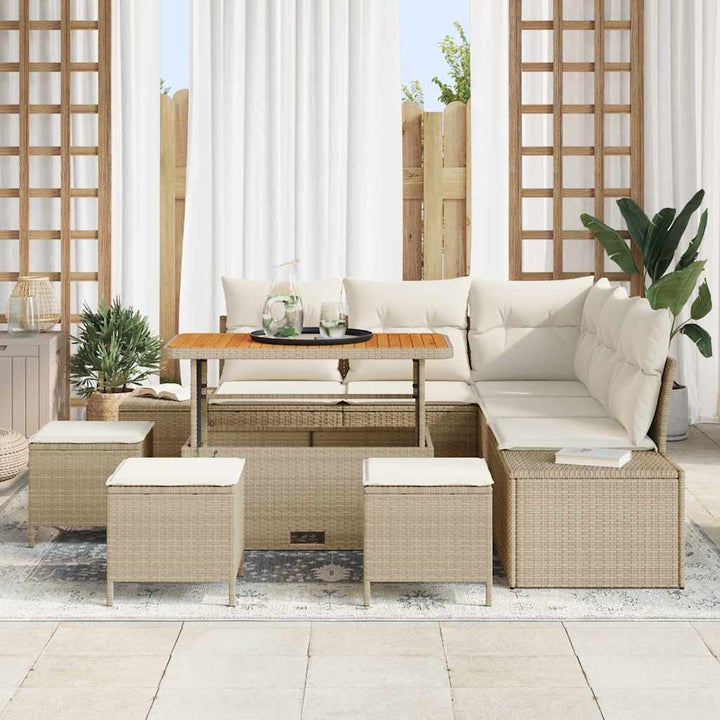 Havesofa Sæt med pude 9 pcs Beige polyrattan