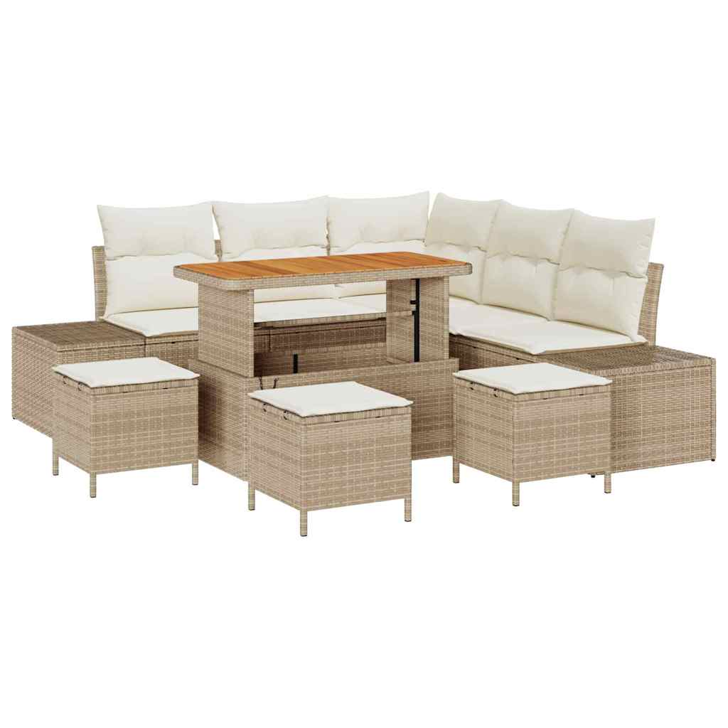 Havesofa Sæt med pude 9 pcs Beige polyrattan