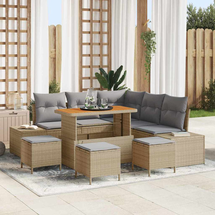 Havesofa Sæt med pude 9 pcs Beige polyrattan