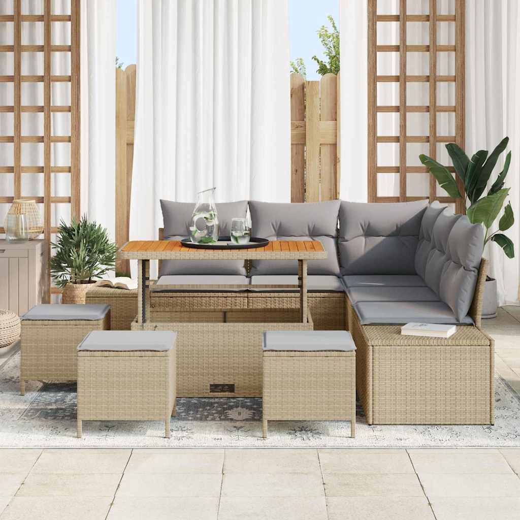 Havesofa Sæt med pude 9 pcs Beige polyrattan