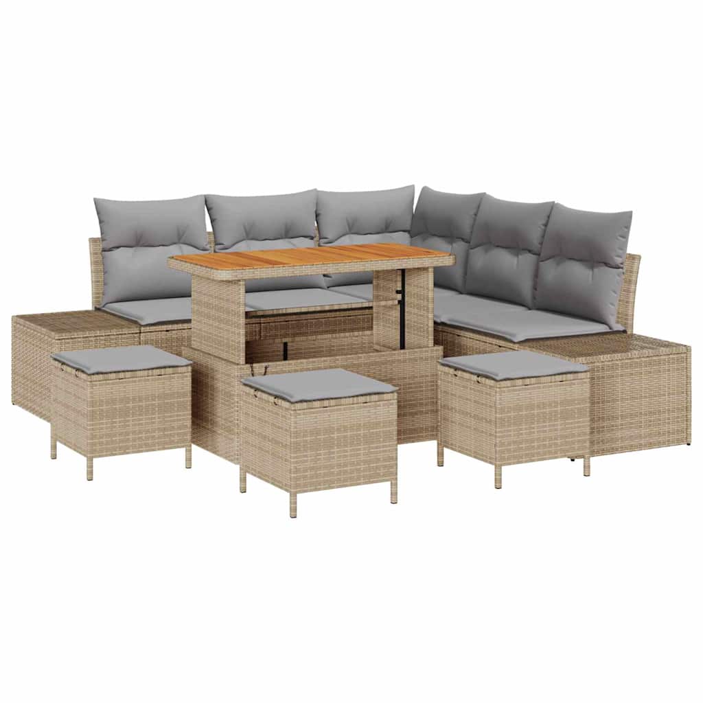 Havesofa Sæt med pude 9 pcs Beige polyrattan