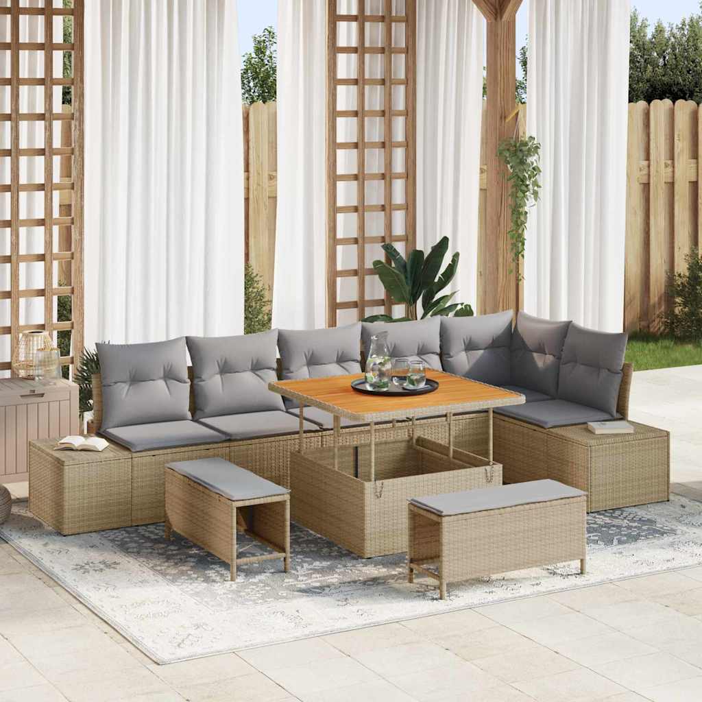 Havesofa Sæt 9 stk. Beige polyrattan