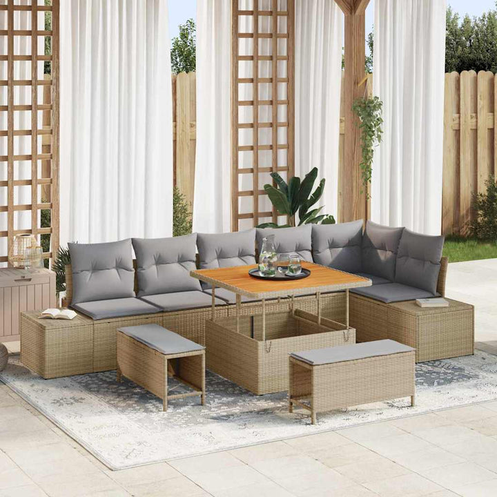 Havesofa Sæt med pude 9 pcs Beige polyrattan